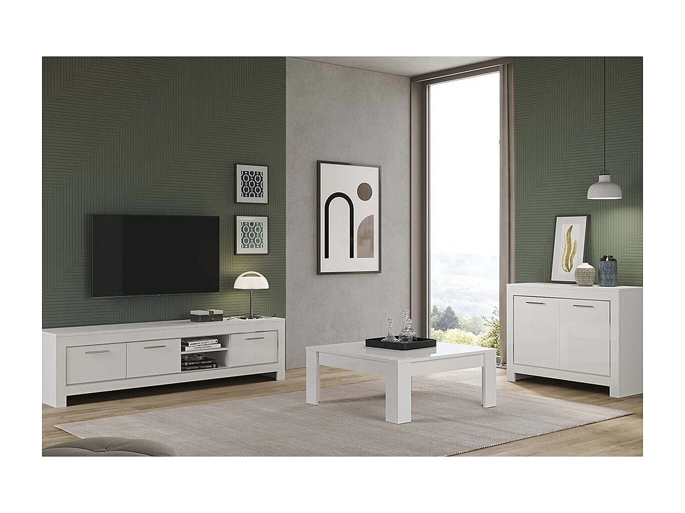 DENAE - Buffet 2 Portes L112cm Laqué Blanc Brillant