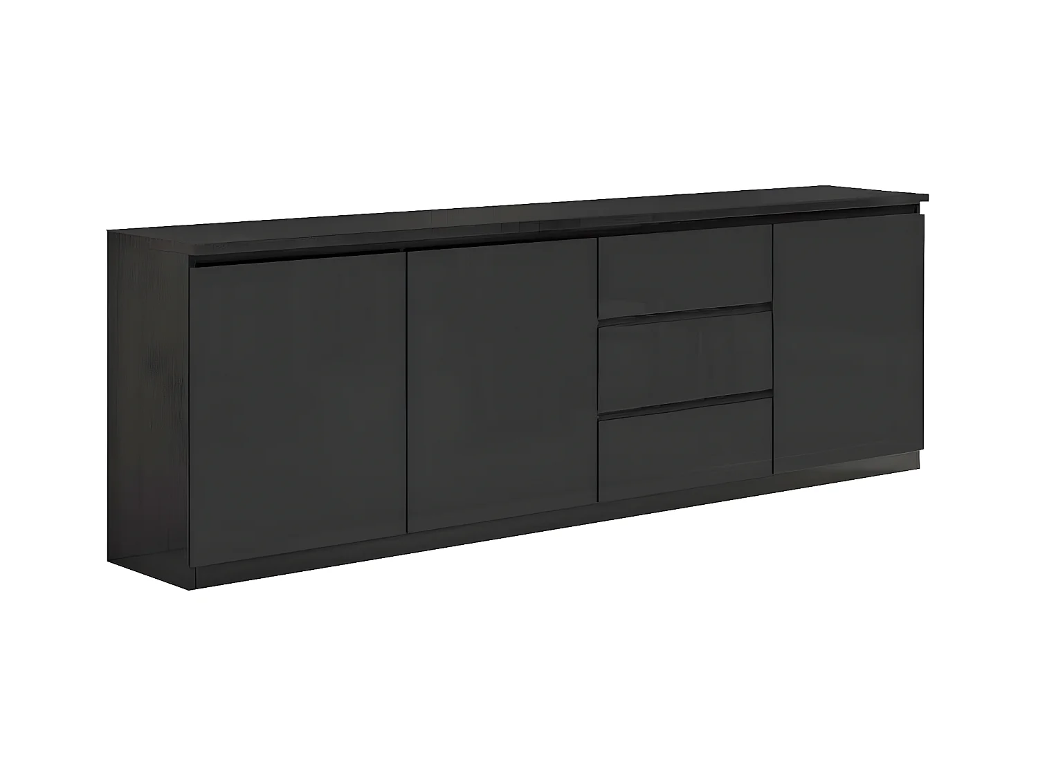 DEYTON - Buffet 3 Portes 3 Tiroirs Laqué Noir Brillant