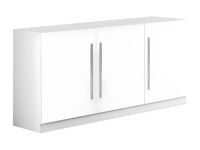 CLARK - Buffet 3 Portes Moderne Laqué Blanc Poignées en Métal