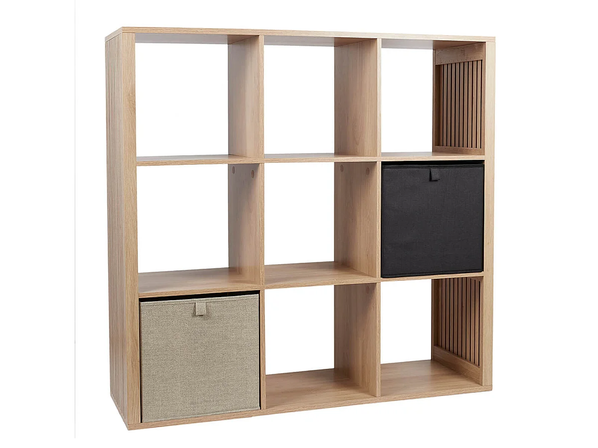 PAJAN - Rangement 9 Cases Effet Bois avec Tasseaux