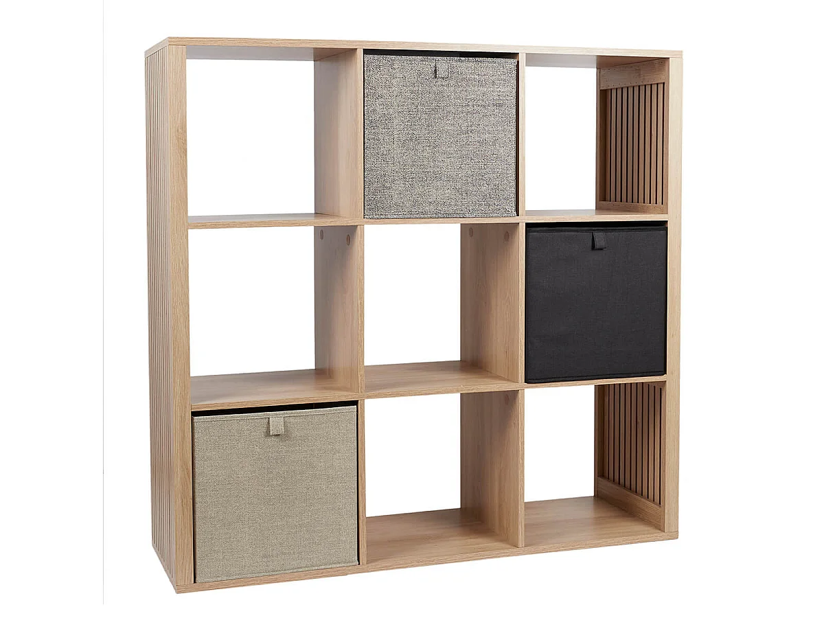 PAJAN - Rangement 9 Cases Effet Bois avec Tasseaux