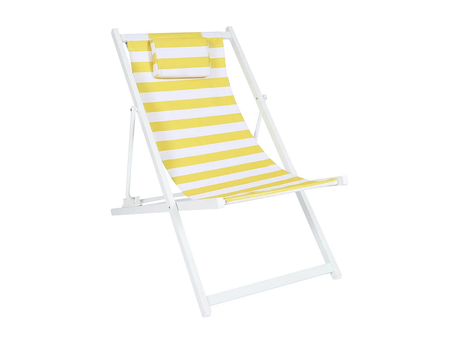 CISCO - Lot de 4 Chiliennes en Bois Teinté Blanc Toile Rayures Jaunes et Blanches