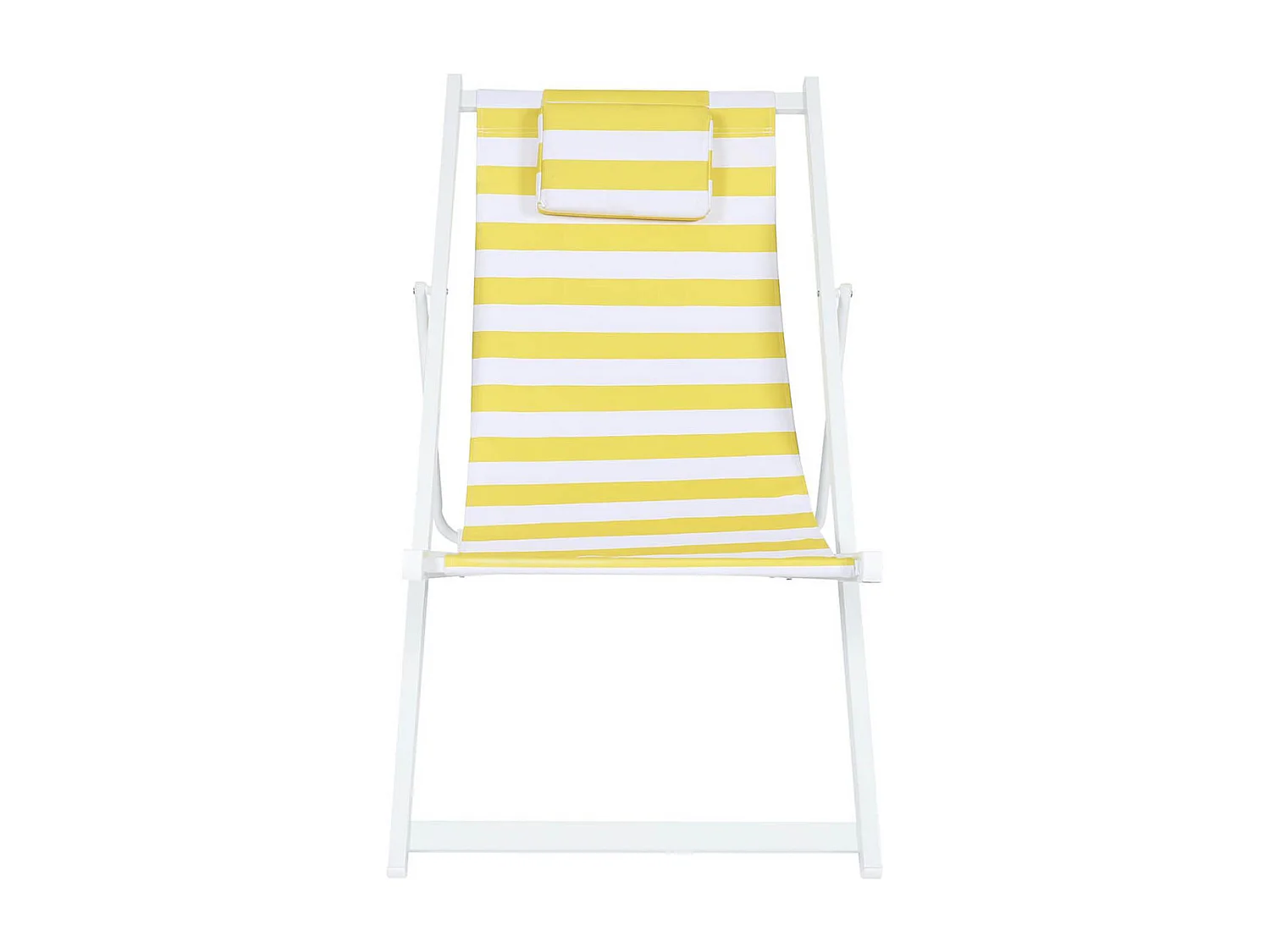 CISCO - Lot de 4 Chiliennes en Bois Teinté Blanc Toile Rayures Jaunes et Blanches