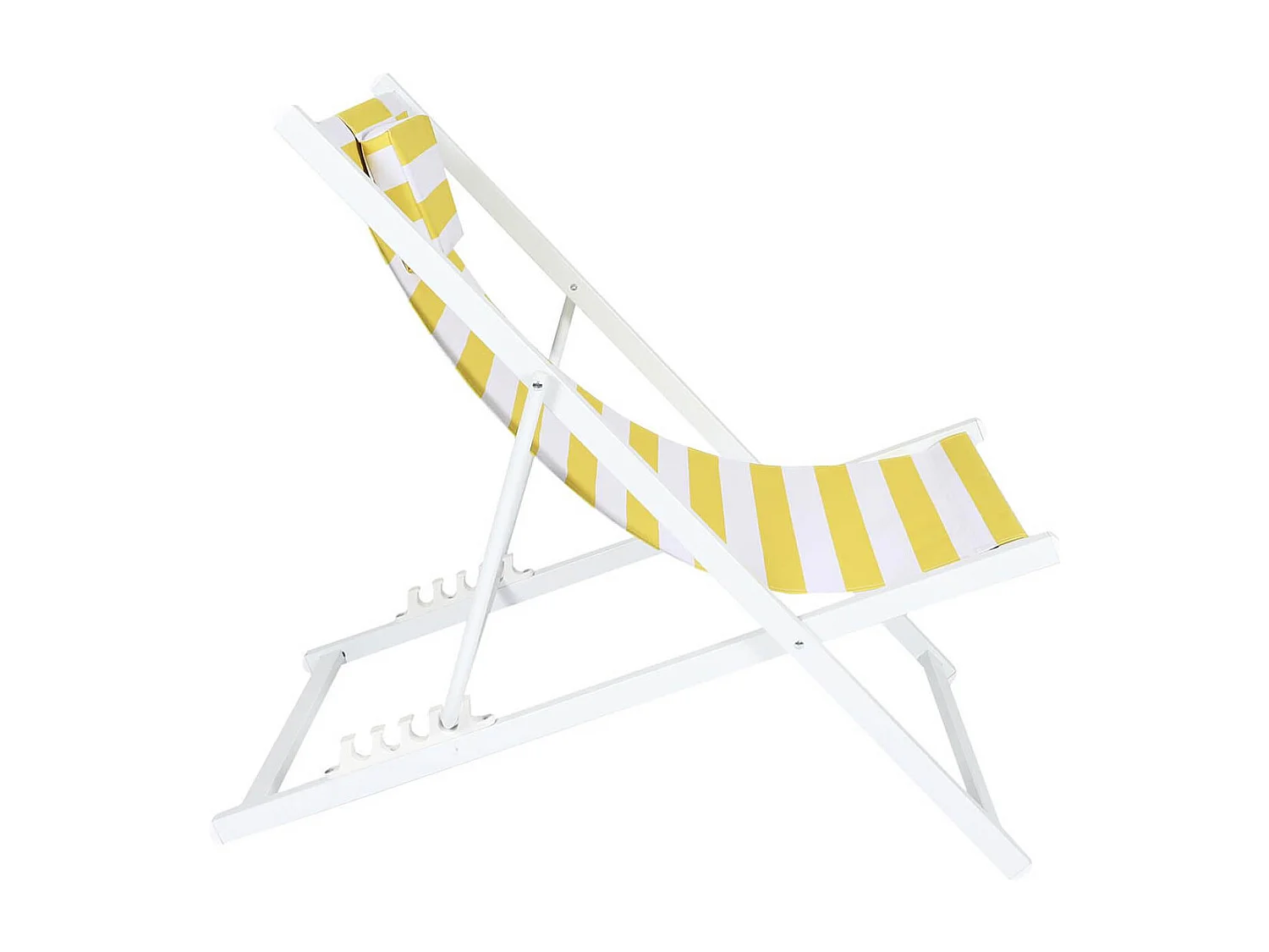 CISCO - Lot de 4 Chiliennes en Bois Teinté Blanc Toile Rayures Jaunes et Blanches