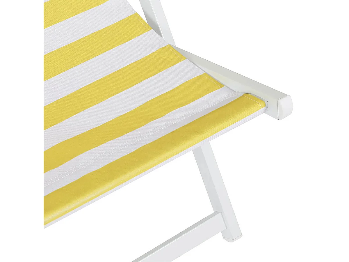 CISCO - Lot de 4 Chiliennes en Bois Teinté Blanc Toile Rayures Jaunes et Blanches