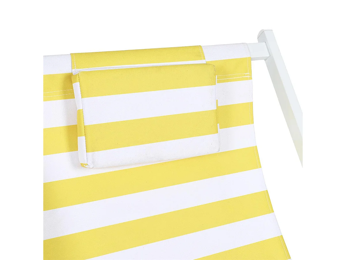 CISCO - Lot de 4 Chiliennes en Bois Teinté Blanc Toile Rayures Jaunes et Blanches