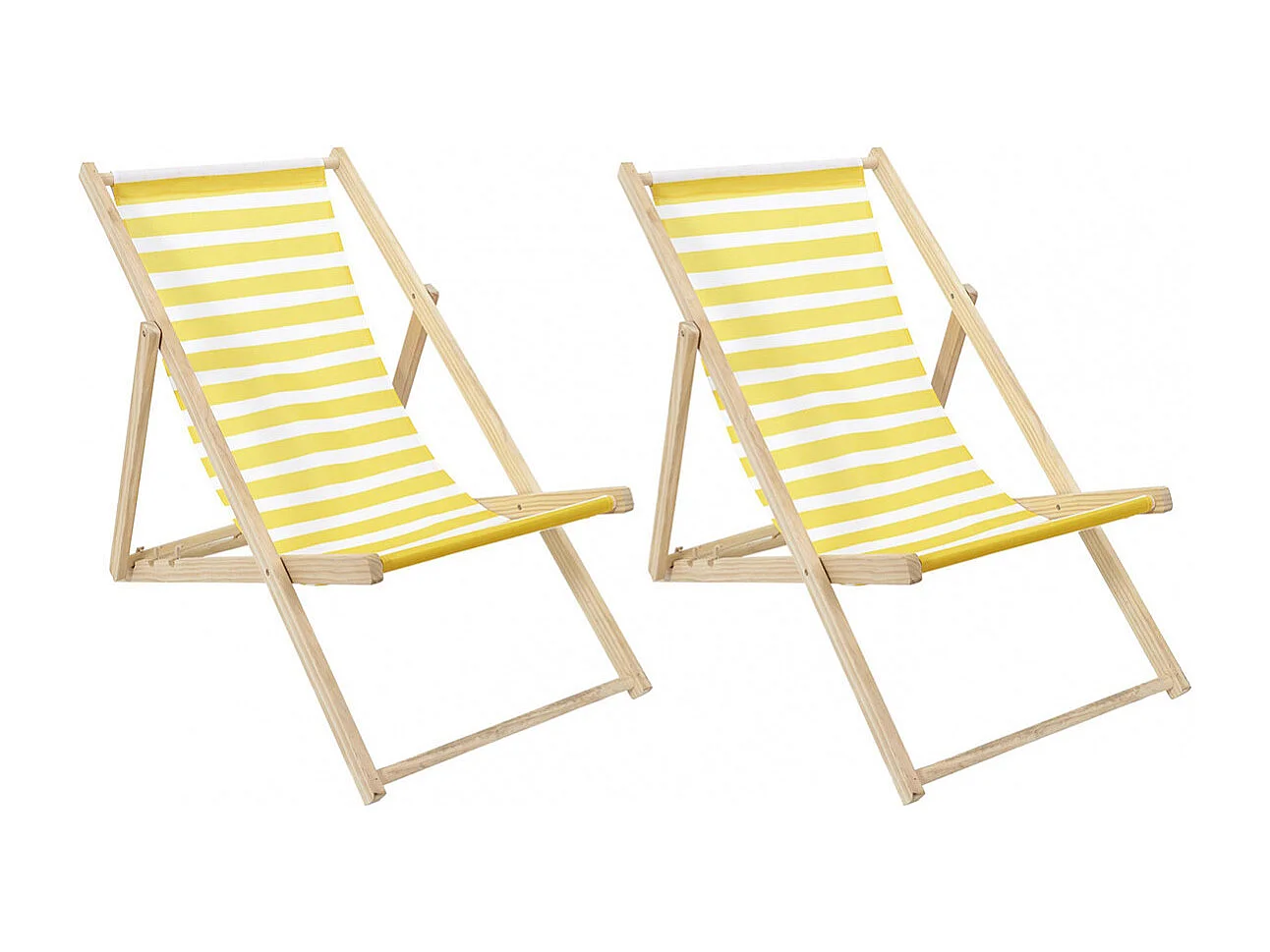 CISCO - Lot de 2 Chiliennes en Bois Naturel Toile Rayures Jaunes et Blanches