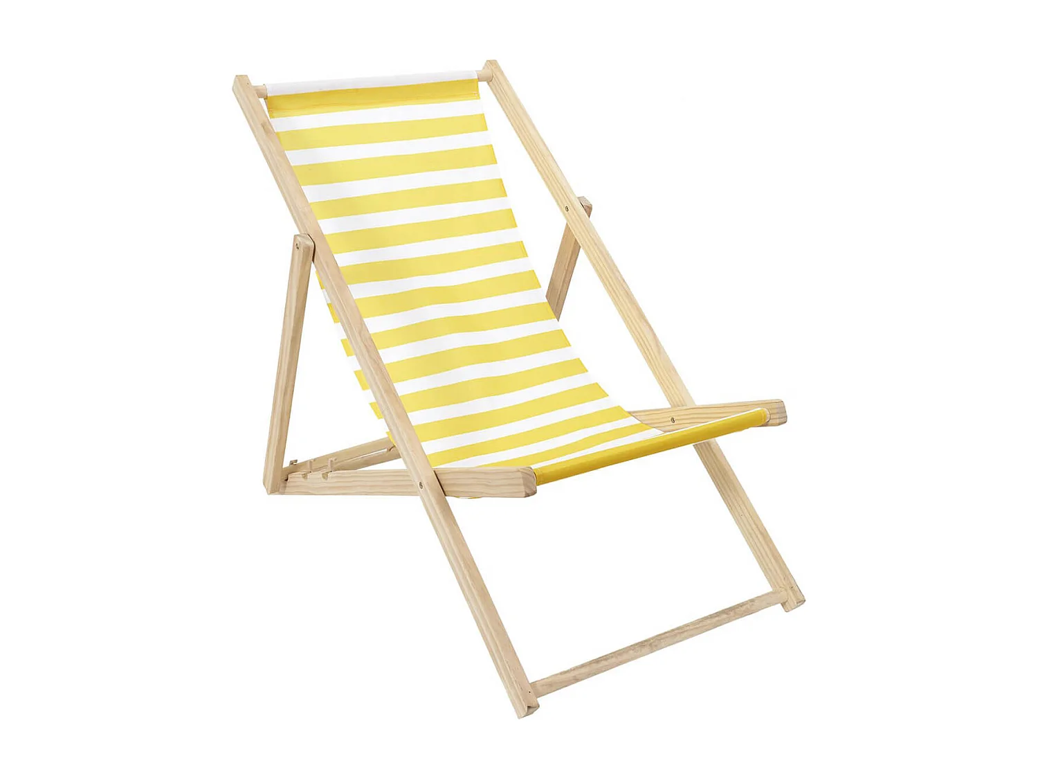 CISCO - Lot de 2 Chiliennes en Bois Naturel Toile Rayures Jaunes et Blanches