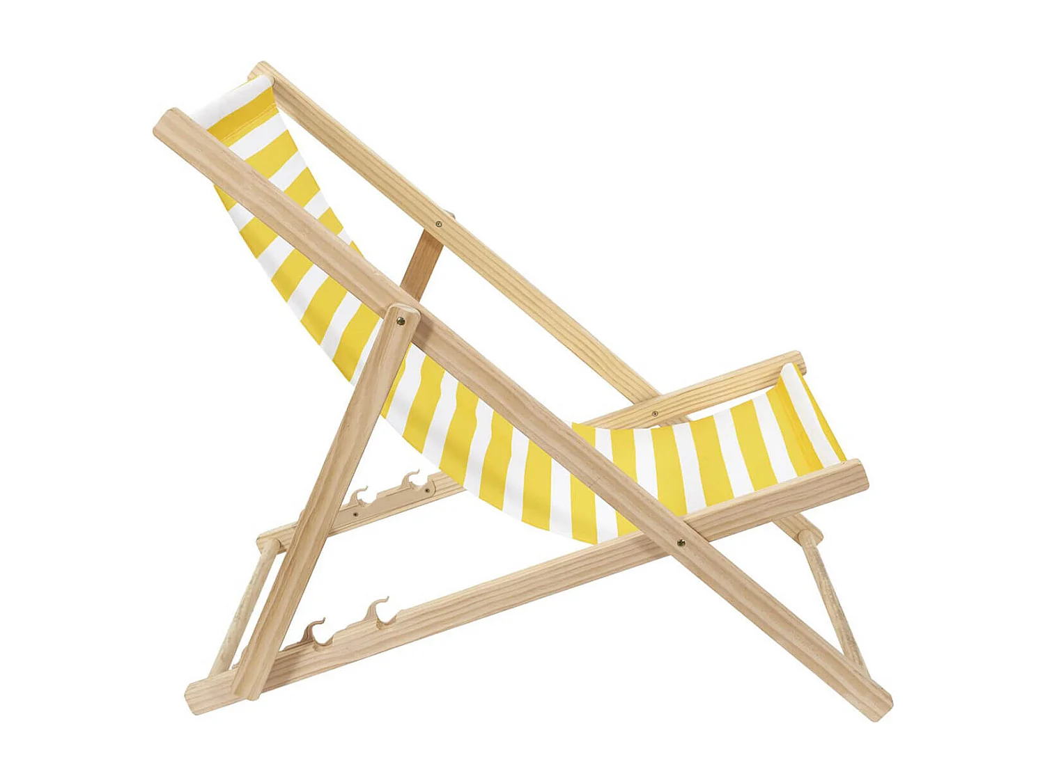 CISCO - Lot de 2 Chiliennes en Bois Naturel Toile Rayures Jaunes et Blanches