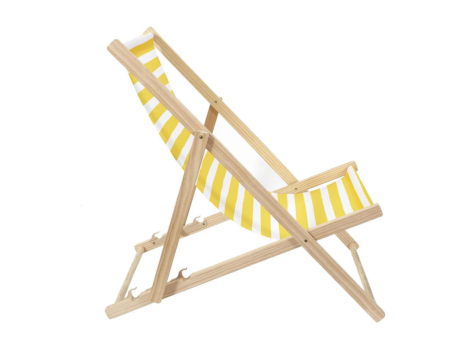 CISCO - Lot de 2 Chiliennes en Bois Naturel Toile Rayures Jaunes et Blanches