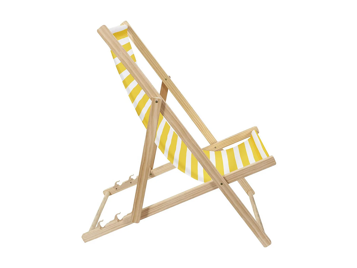 CISCO - Lot de 2 Chiliennes en Bois Naturel Toile Rayures Jaunes et Blanches