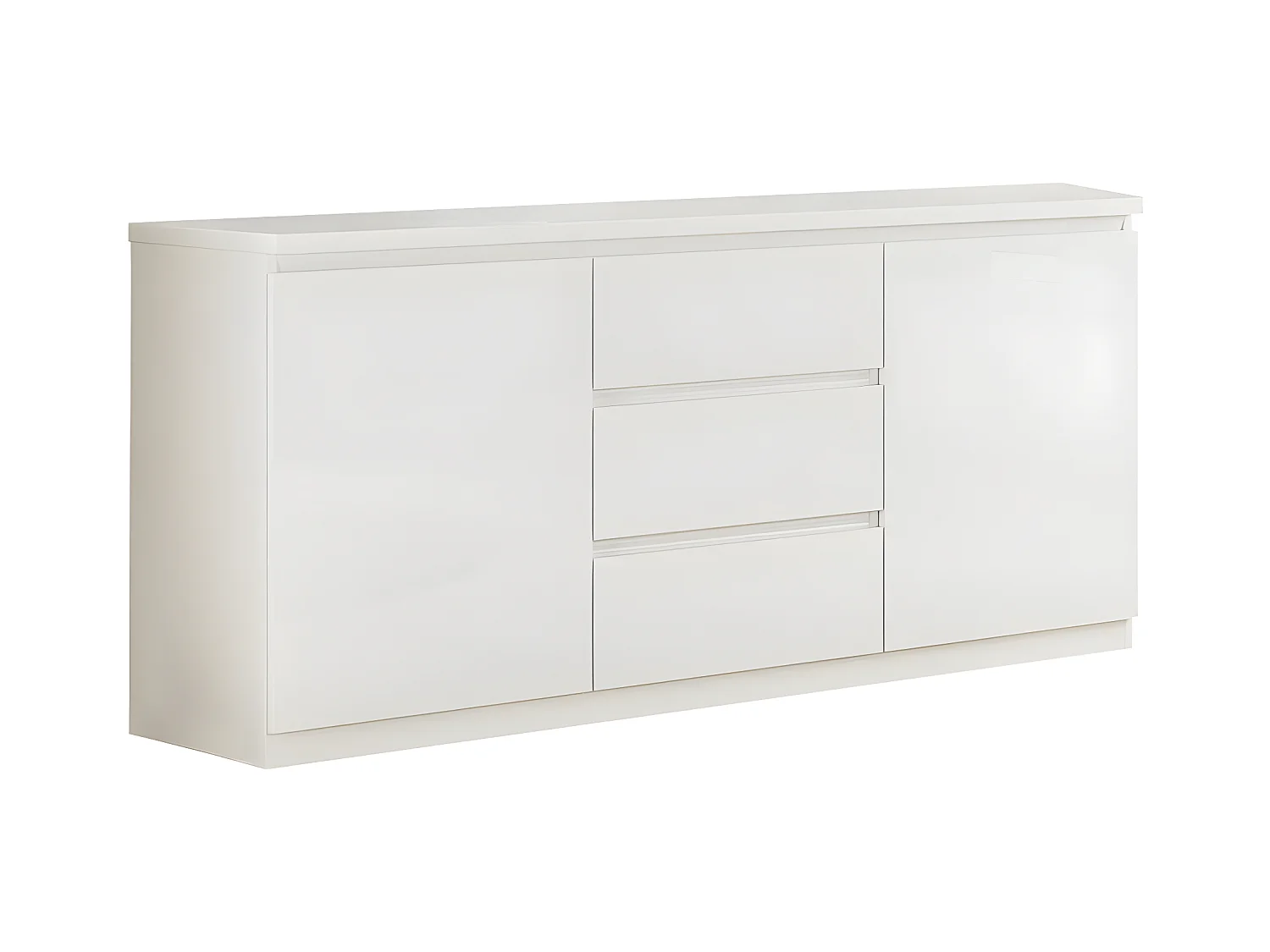 DEYTON - Buffet 2 Portes 3 Tiroirs Laqué Blanc Brillant