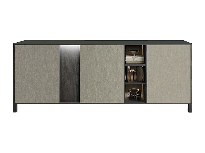 MANTA - Buffet 3 Portes Aspect Chêne Foncé et Champagne avec Leds