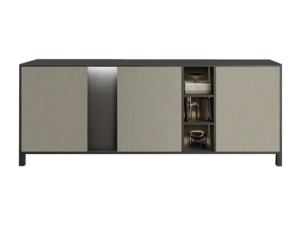 MANTA - Buffet 3 Portes Aspect Chêne Foncé et Champagne avec Leds