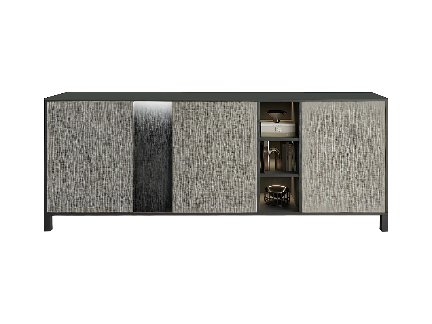 MANTA - Buffet 3 Portes Aspect Chêne Foncé et Champagne avec Leds