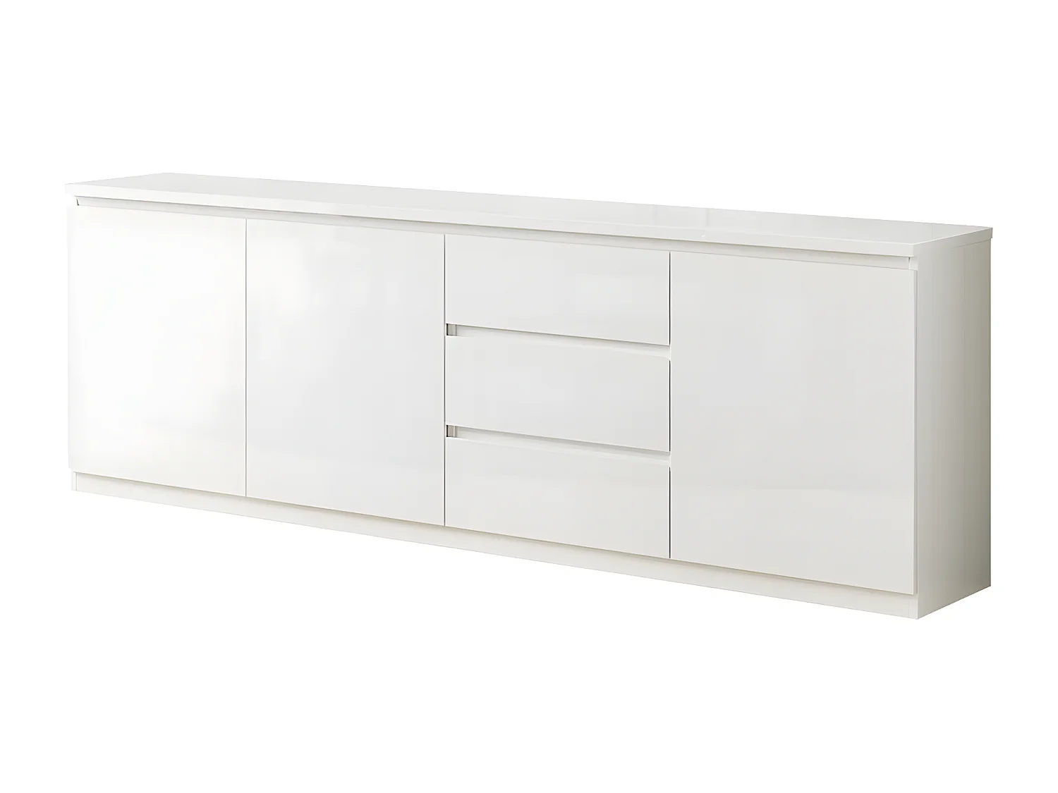 DEYTON - Buffet 3 Portes 3 Tiroirs Laqué Blanc Brillant