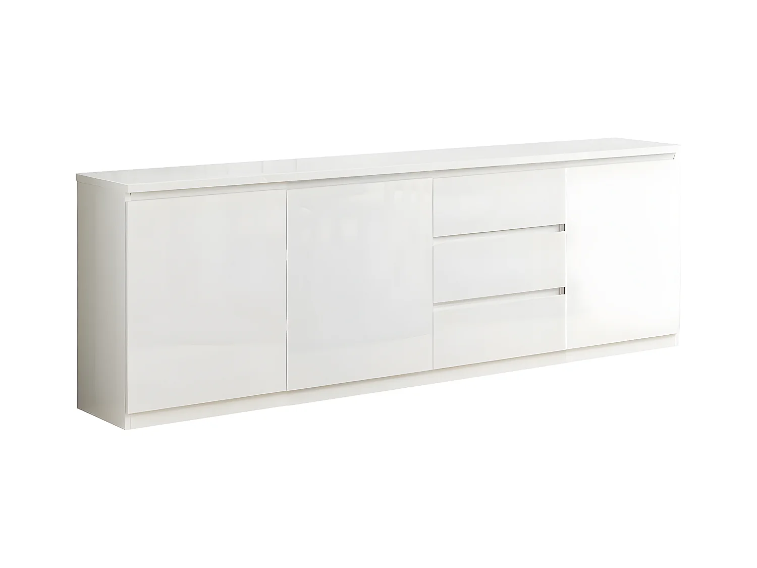 DEYTON - Buffet 3 Portes 3 Tiroirs Laqué Blanc Brillant