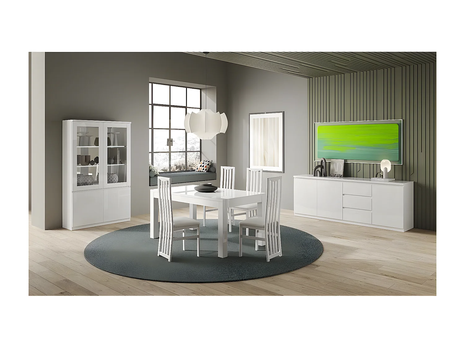 DEYTON - Buffet 3 Portes 3 Tiroirs Laqué Blanc Brillant