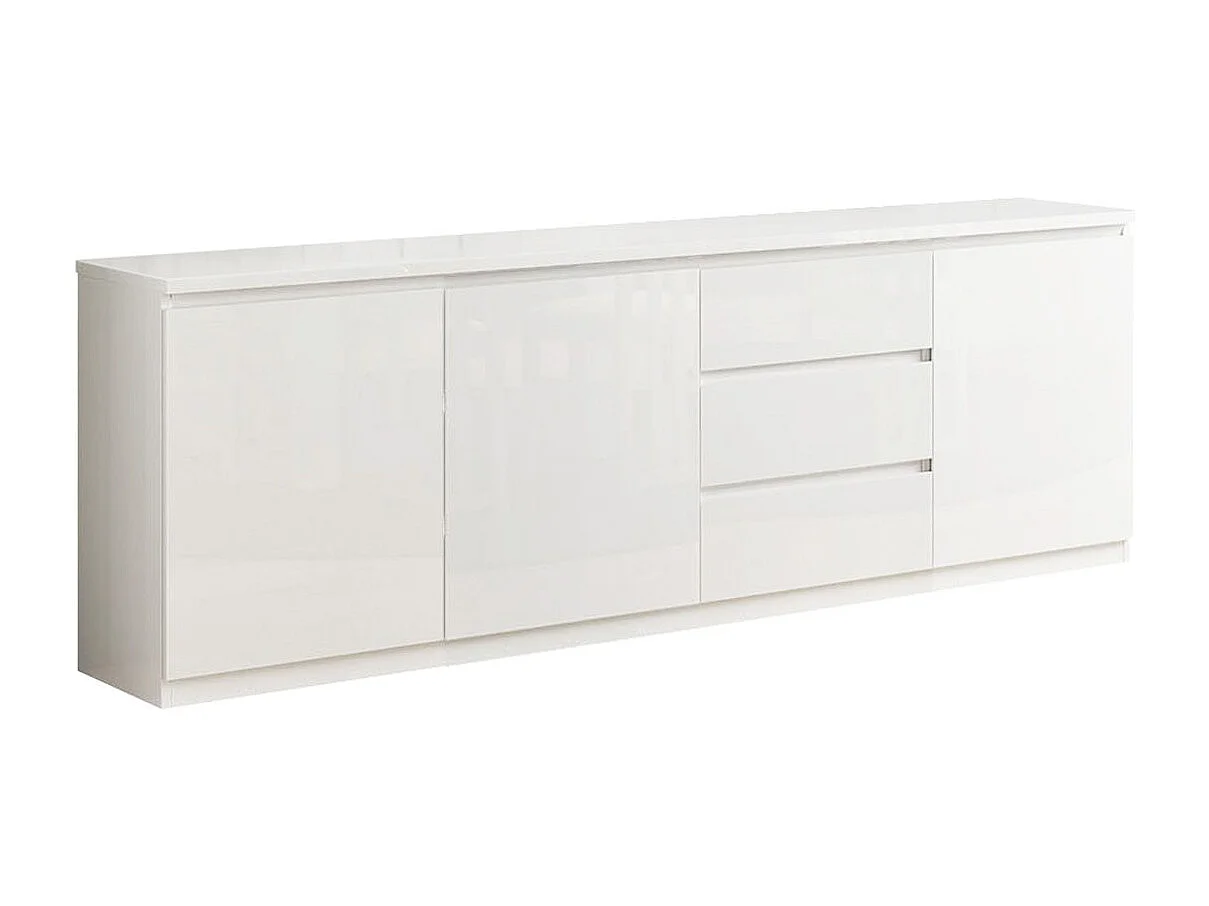 DEYTON - Buffet 3 Portes 3 Tiroirs Laqué Blanc Brillant