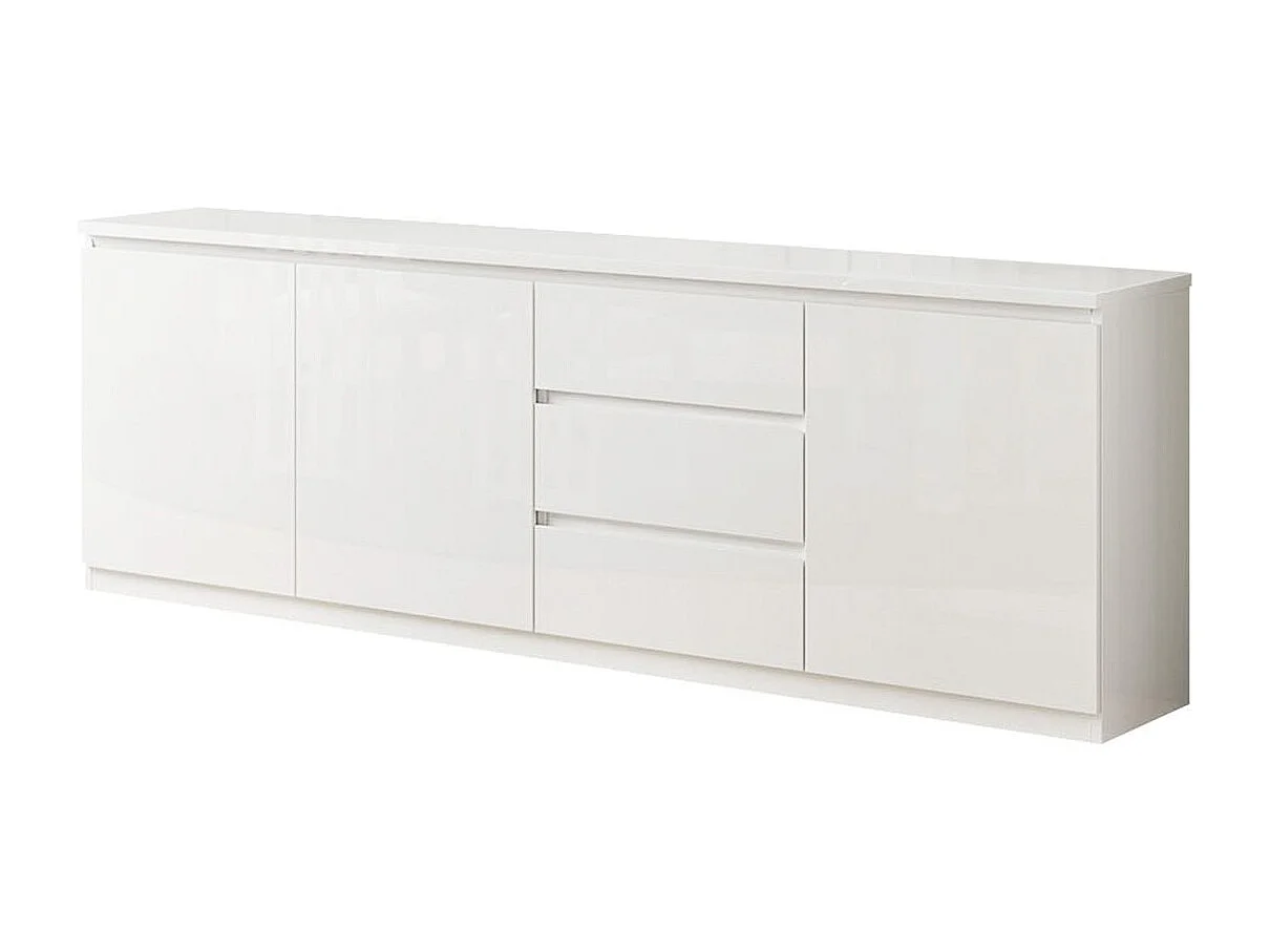 DEYTON - Buffet 3 Portes 3 Tiroirs Laqué Blanc Brillant
