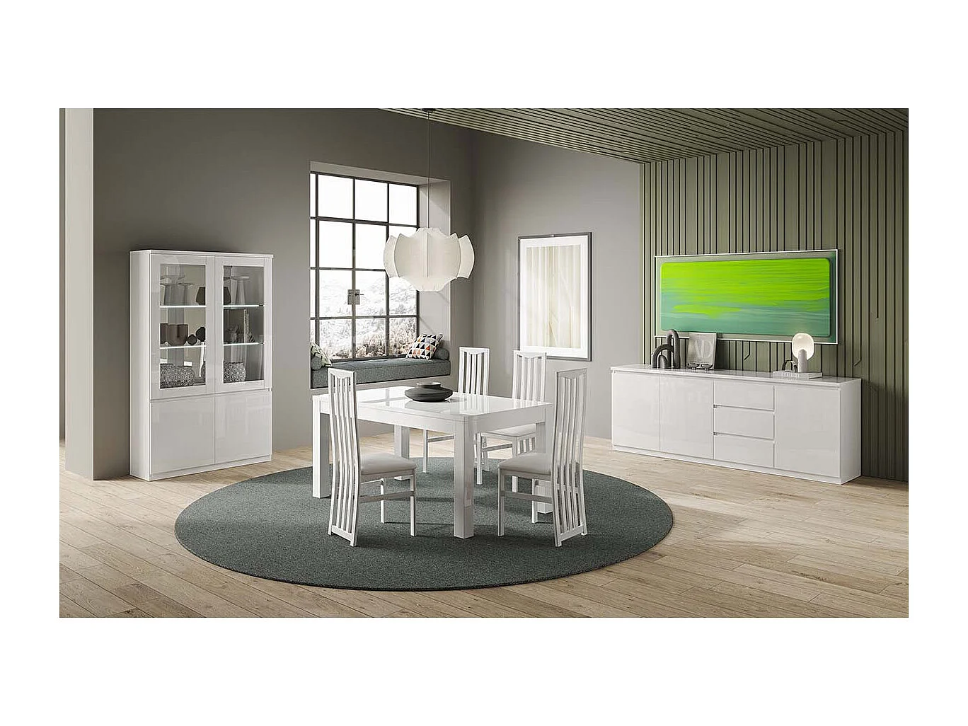 DEYTON - Buffet 3 Portes 3 Tiroirs Laqué Blanc Brillant