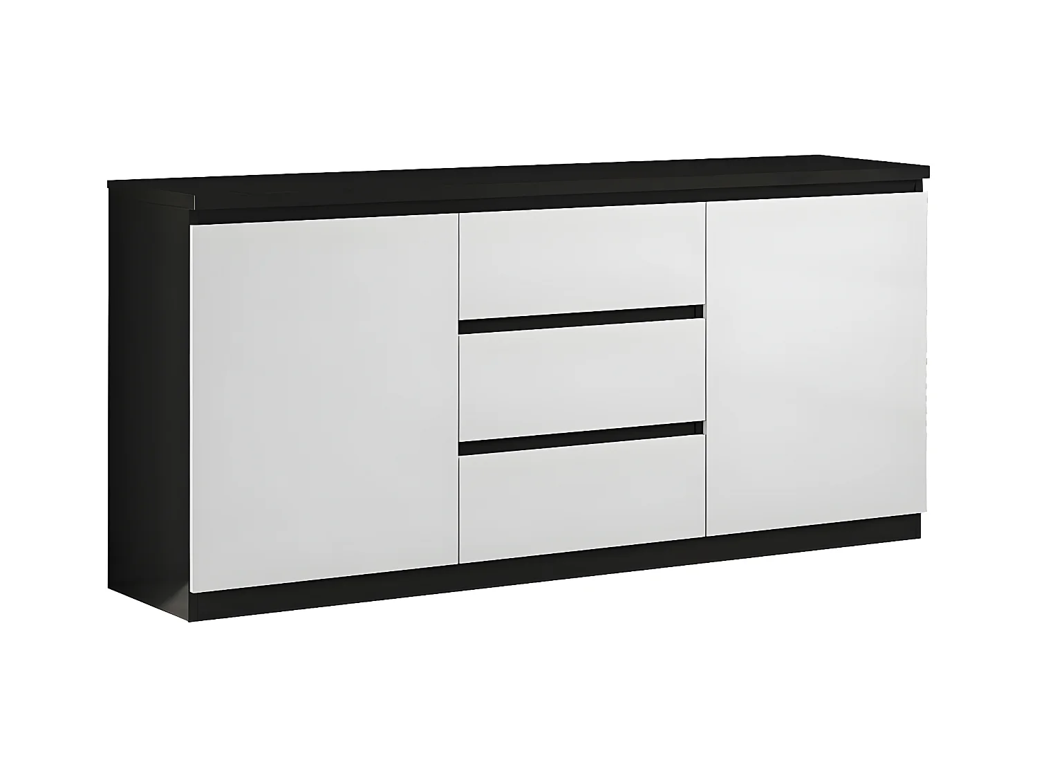 DEYTON - Buffet 2 Portes 3 Tiroirs Laqué Noir et Blanc Brillant