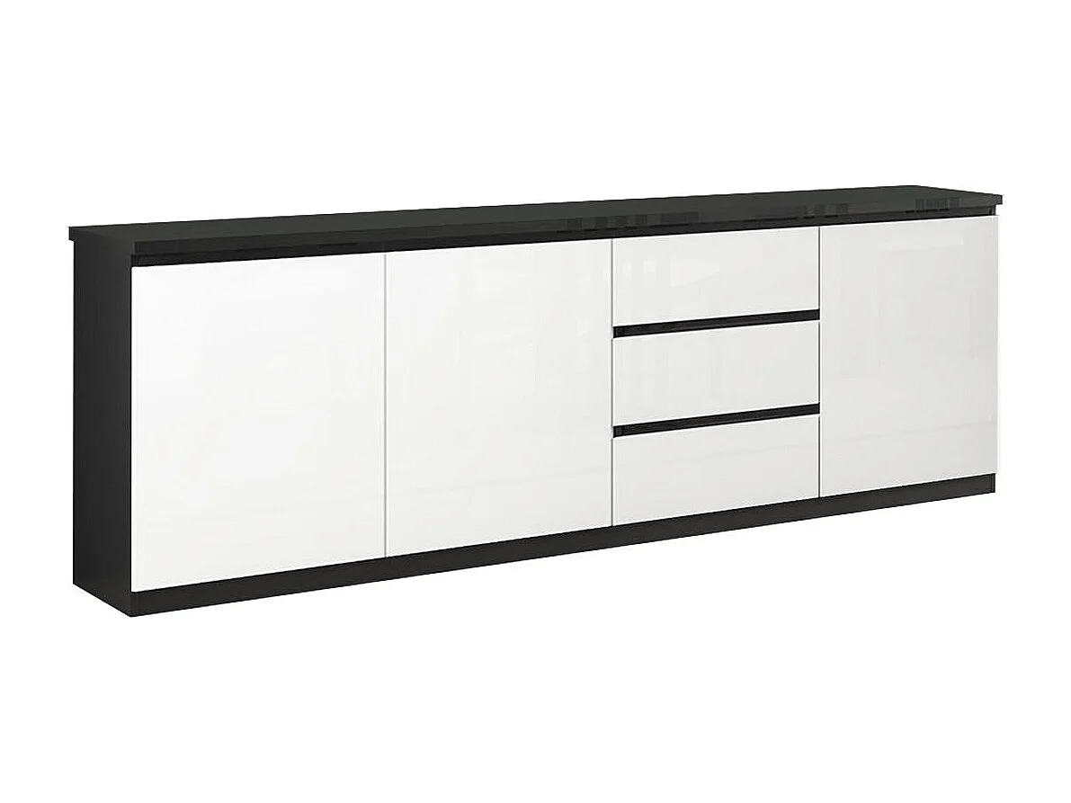 DEYTON - Buffet 3 Portes 3 Tiroirs Laqué Noir et Blanc Brillant