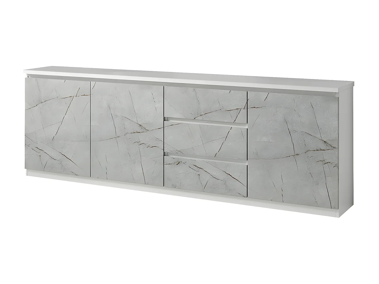 DEYTON - Buffet 3 Portes 3 Tiroirs Laqué Blanc et Gris Marbré