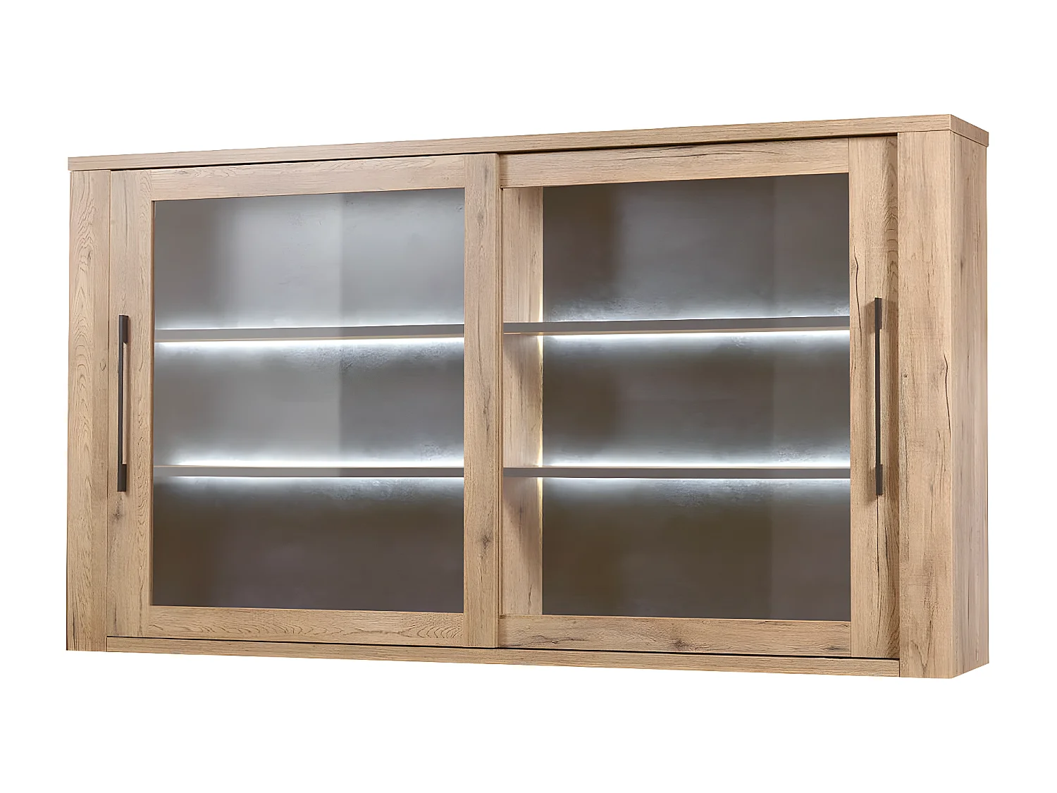 NILLA - Vaisselier 2 Portes Aspect Bois avec Eclairage Led