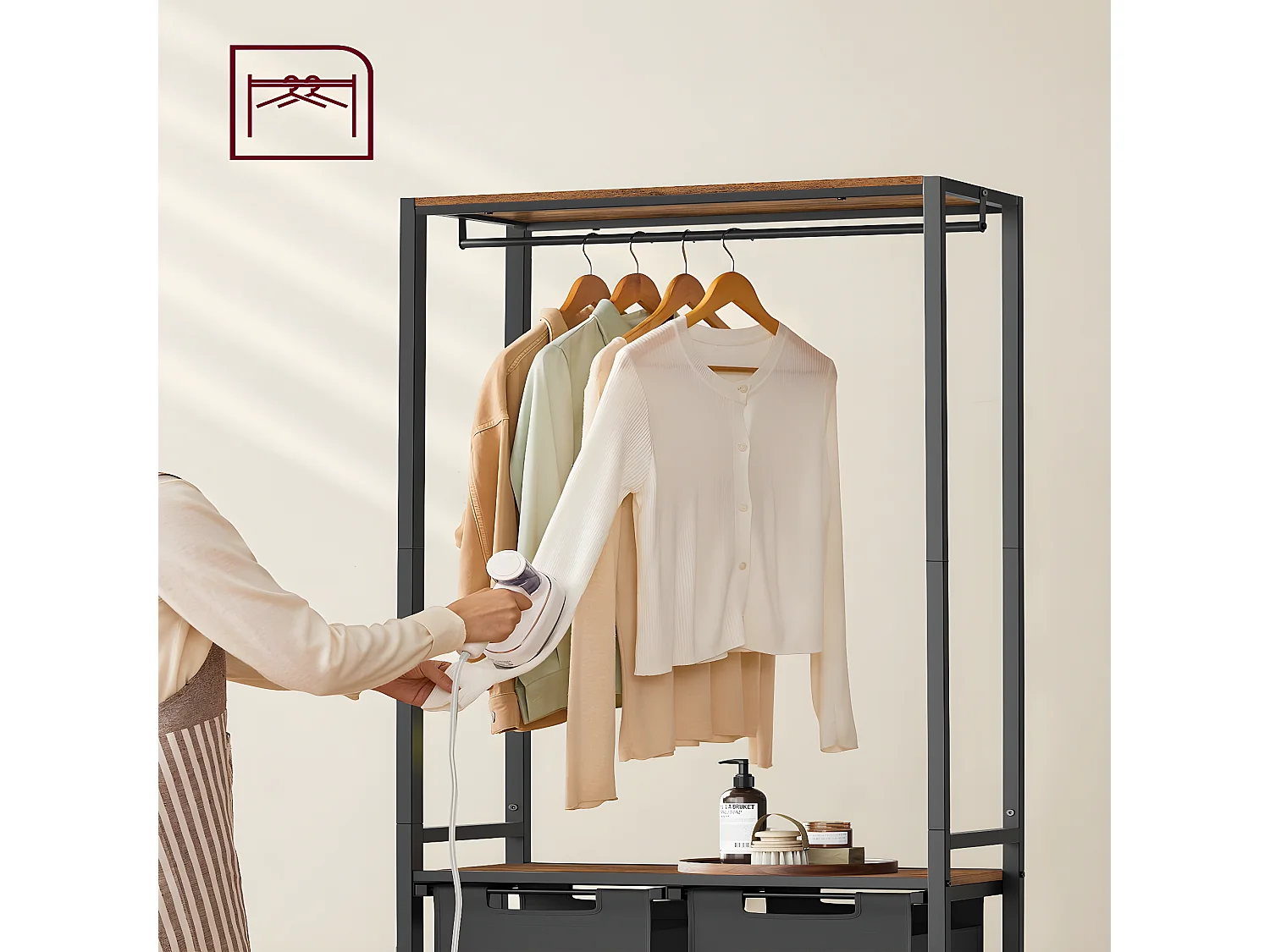 Meuble de rangement salle de bain avec panier à linge intégré - H175 cm