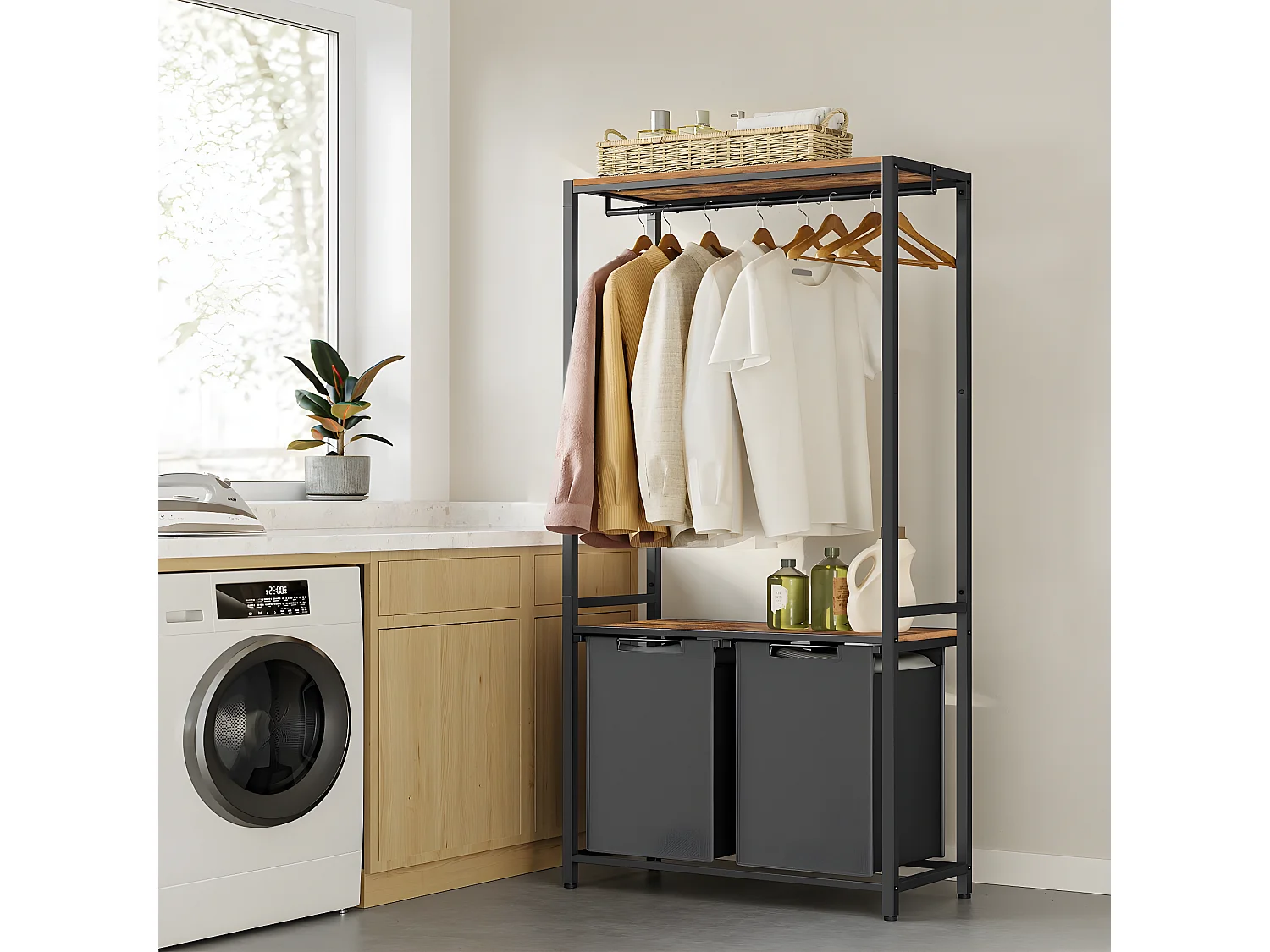 Badezimmerschrank mit integriertem Wäschekorb - H175 cm