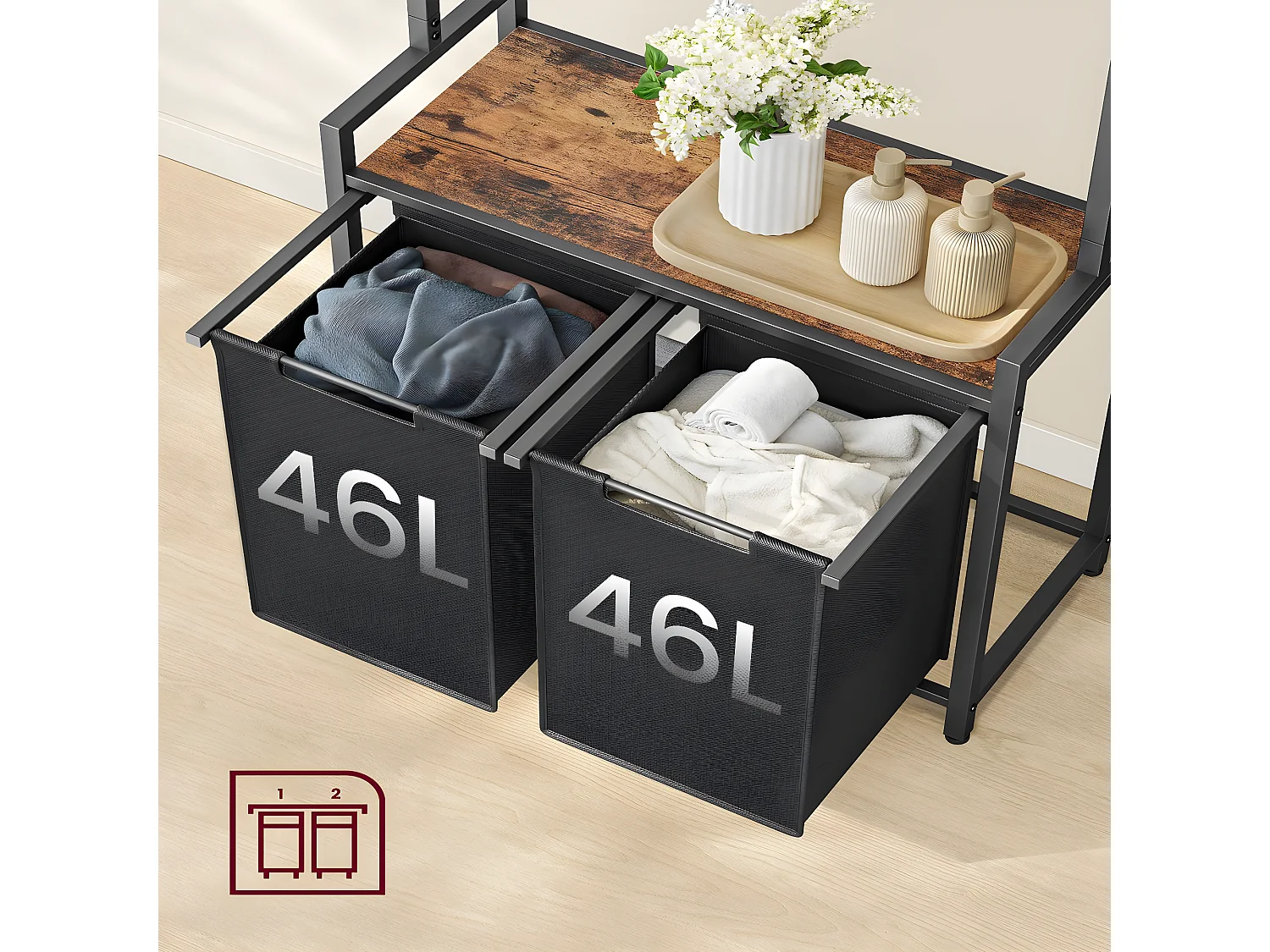 Badezimmerschrank mit integriertem Wäschekorb - H175 cm