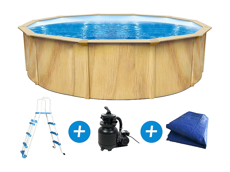 Piscine acier ronde aspect bois "Punta cana" - Ø 5.50 x 1.20 m