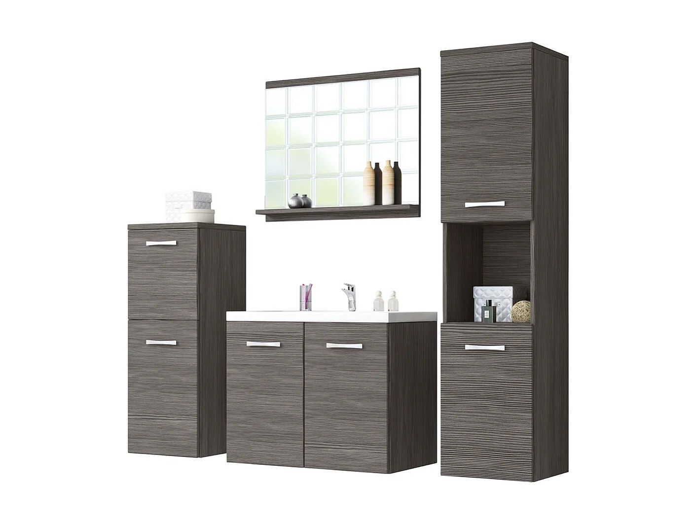 Ensemble de salle de bain "Malo" - 4 pièces -  Gris