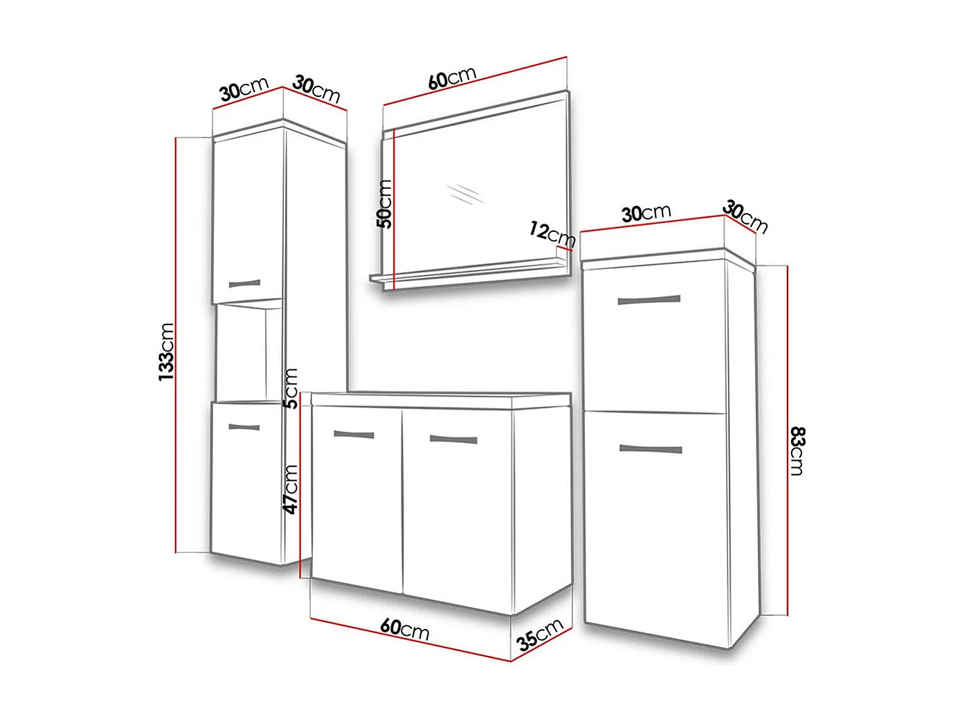 Ensemble de salle de bain "Malo" - 4 pièces -  Gris