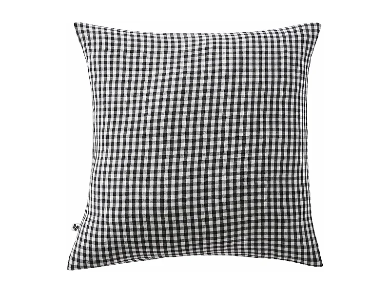 Taie d'oreiller gaze de coton imprimé vichy 60x60 Noir
