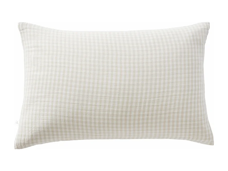 Taie d'oreiller gaze de coton imprimé vichy 50x70 Naturel