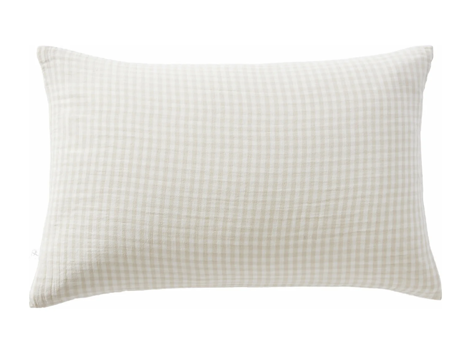 Taie d'oreiller gaze de coton imprimé vichy 50x70 Naturel