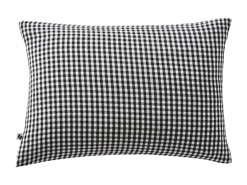 Taie d'oreiller gaze de coton imprimé vichy 50x70 Noir
