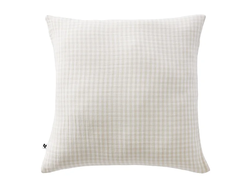 Taie d'oreiller gaze de coton imprimé vichy 60x60 Naturel