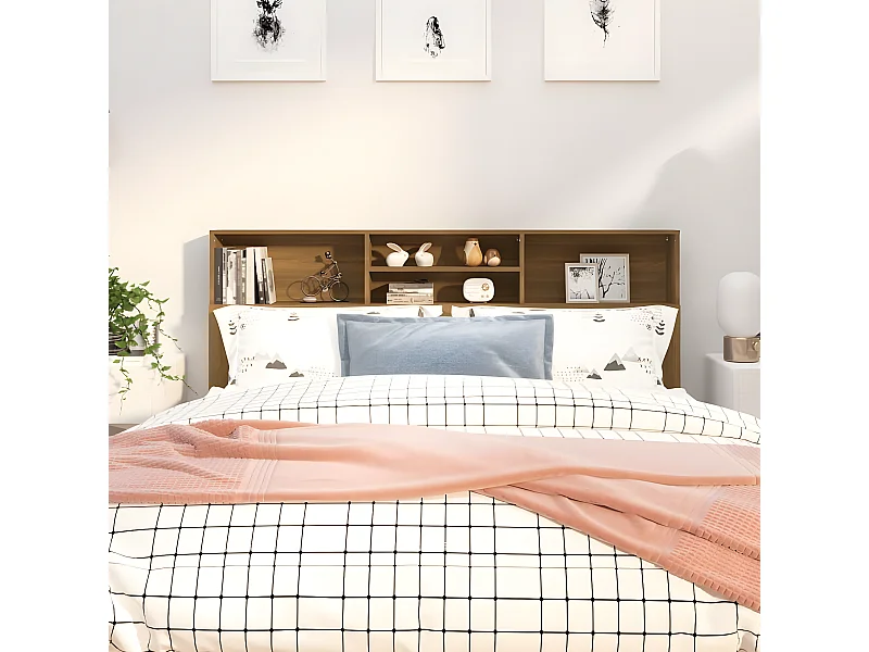 Kopfteil für Bett | Bett-Kopfteil mit Ablagen Braun Eichen-Optik 180x19x103,5 cm -MN750363