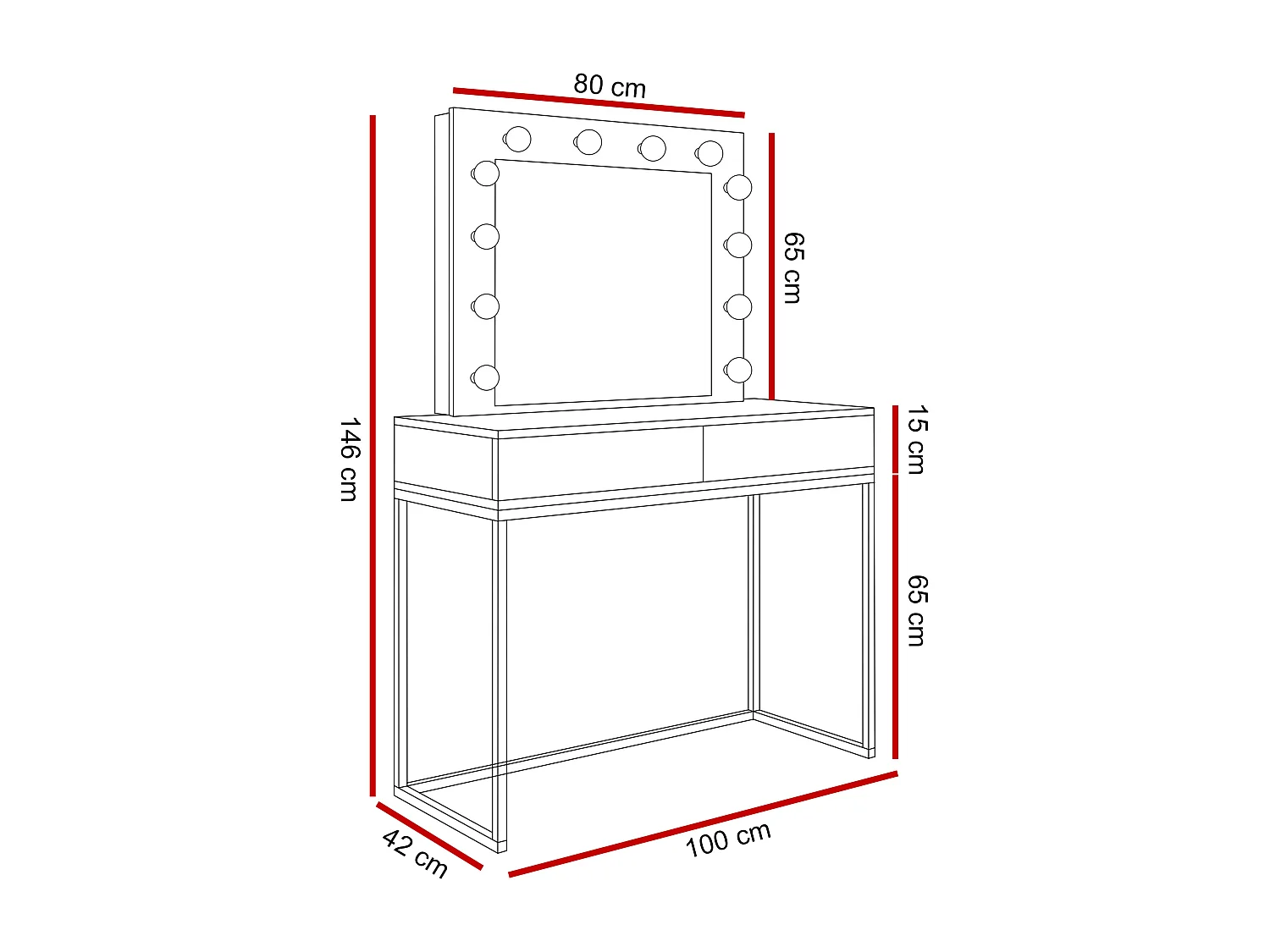 Coiffeuse BLANCO GOLD LED, Doré mat / blanc brillant, poignée - cristal blanc