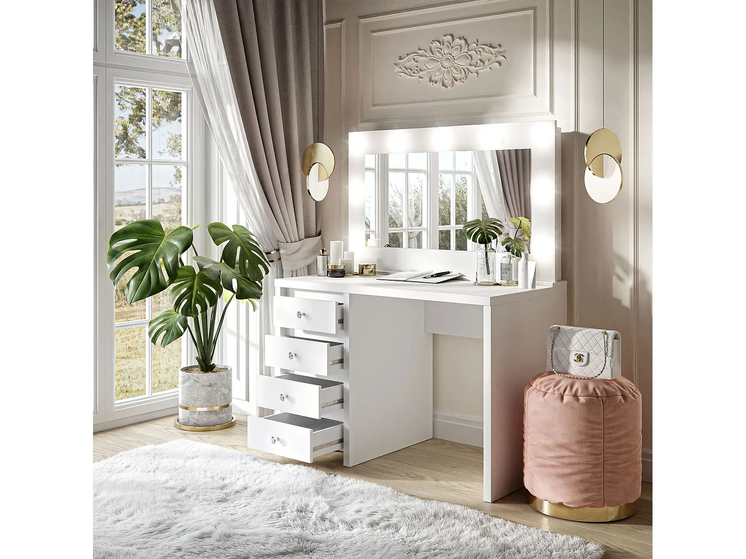 Coiffeuse GLAMOUR CRISTAL BLANC