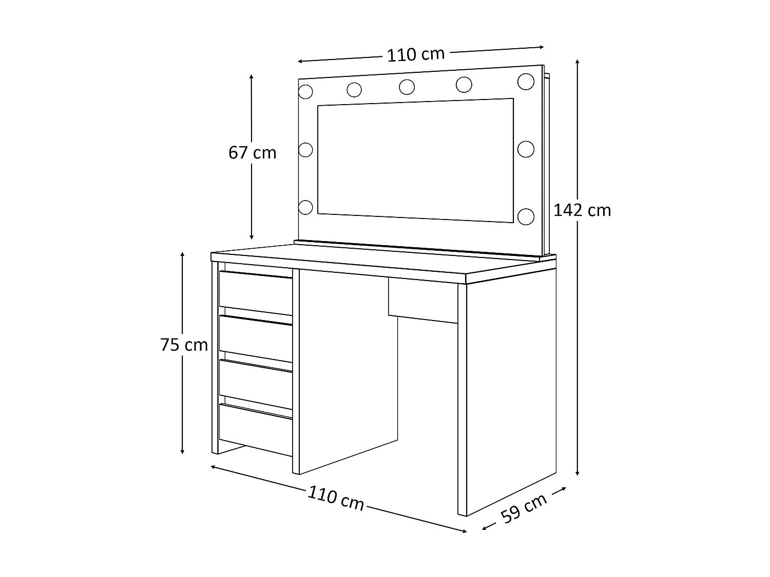 Coiffeuse GLAMOUR CRISTAL BLANC