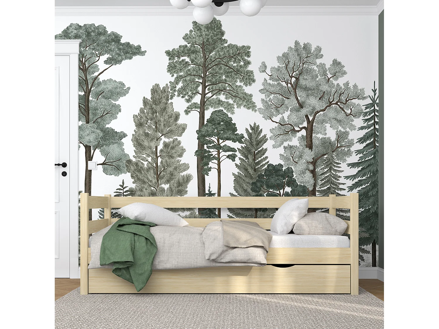 TAGESBETT mit Schublade N01 Klare Kiefer 90x180