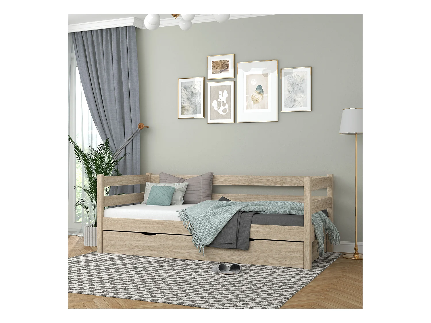 Lit banquette en chêne - avec tiroir N01 Chêne Blanchi 90x180