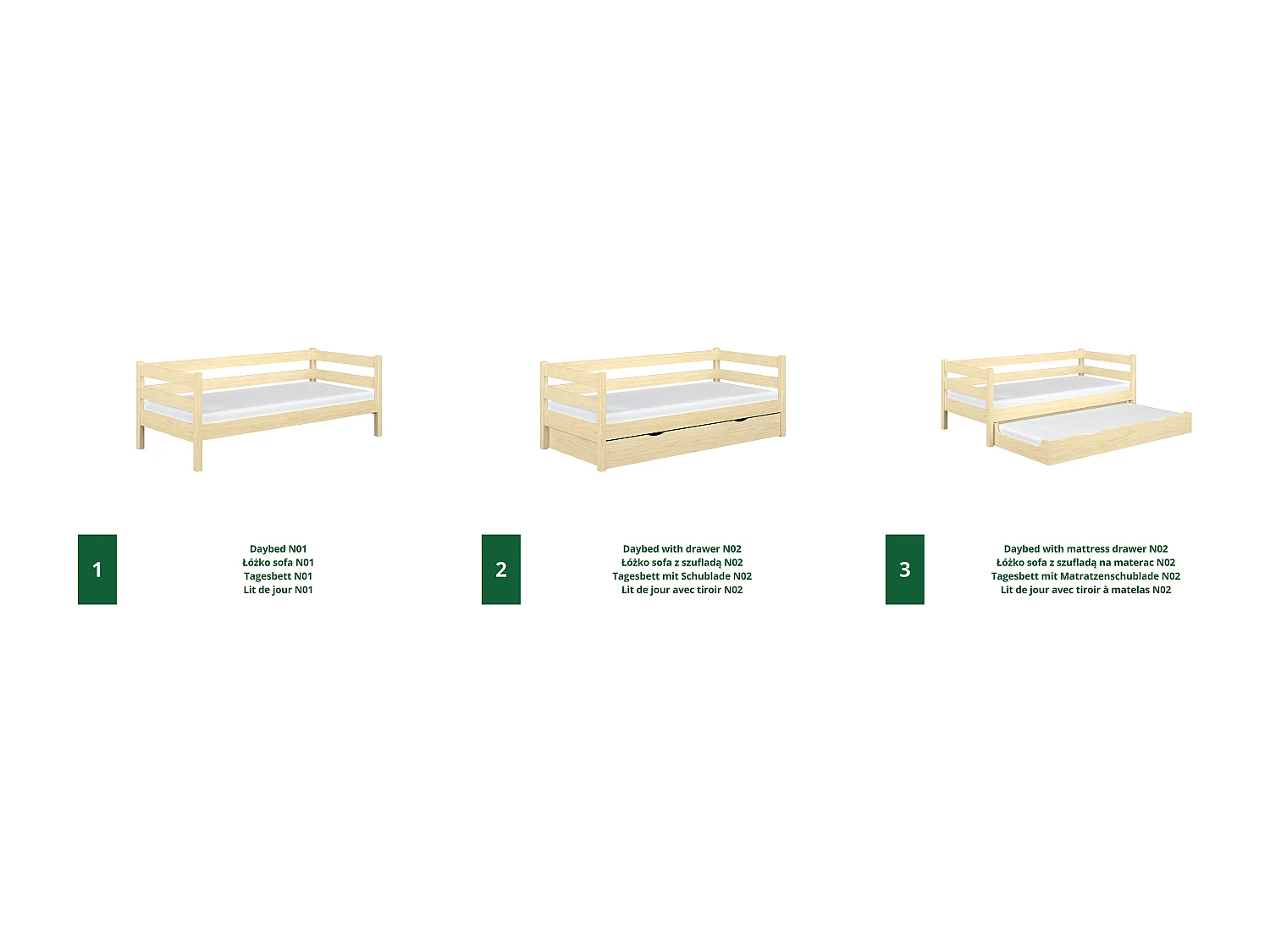 Lit banquette en bois - avec tiroir N01 Pin Clair 100x180