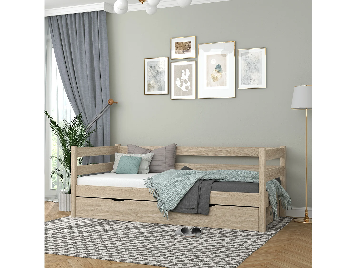 TAGESBETT mit Schublade N01 Sonoma Eiche 120x180