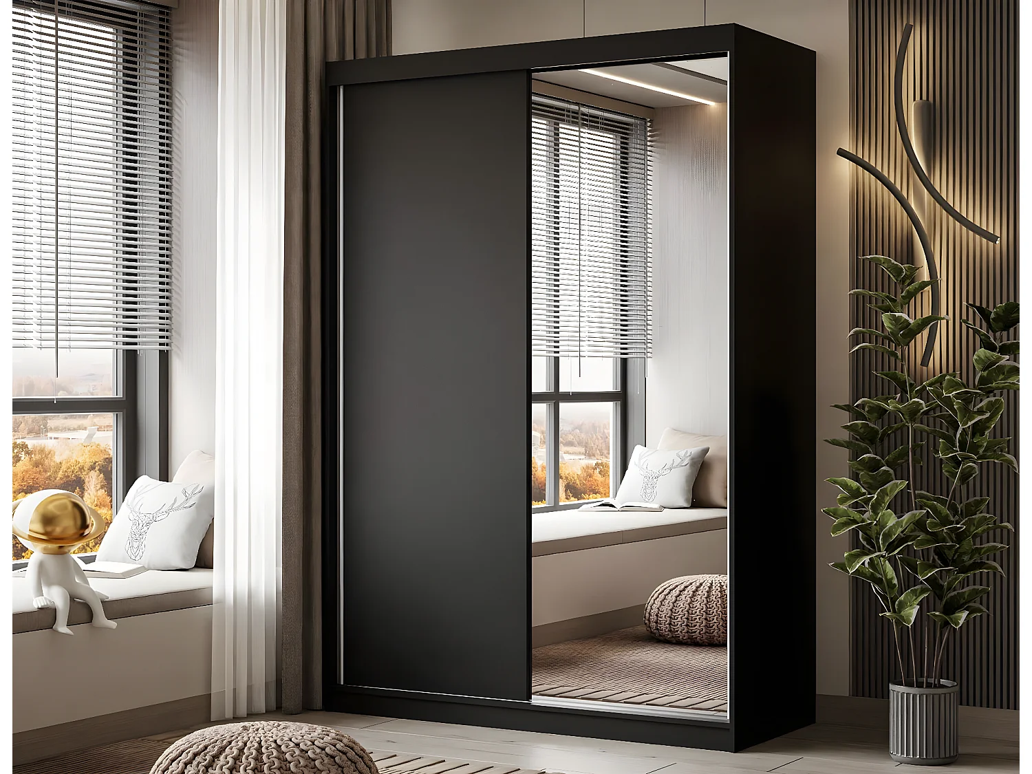 Armoire CAMARO II 150 cm avec miroir, Noir