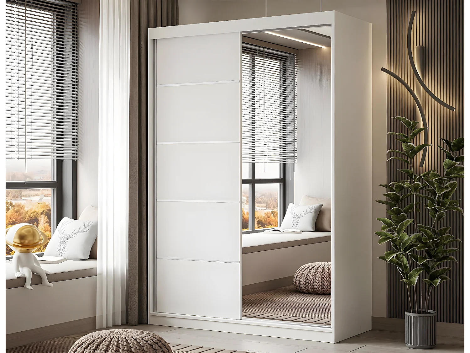 Armoire CAMARO II PLUS 150 cm avec miroir, Blanc